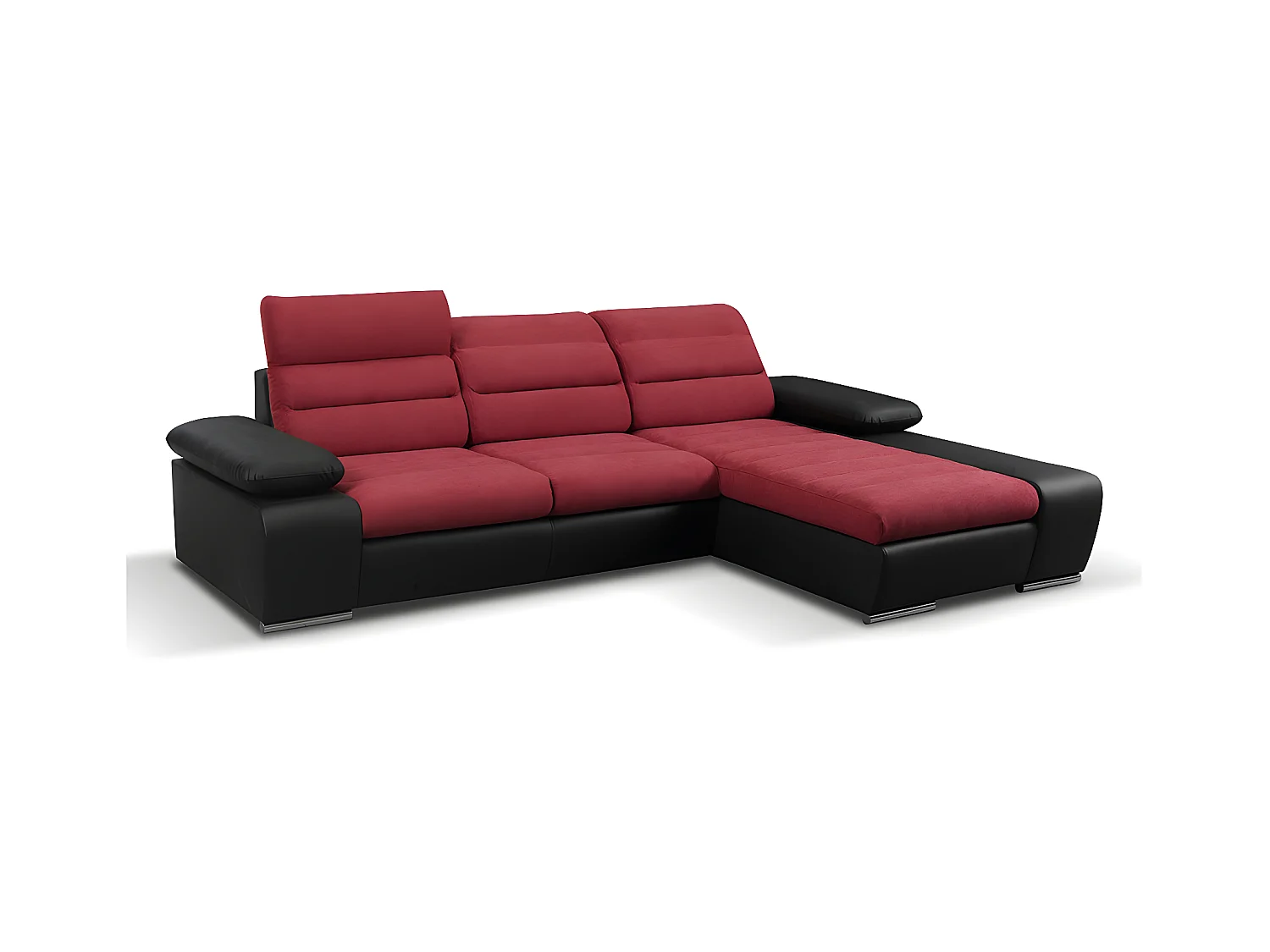 Divano letto angolare in tessuto e similpelle Bicolore rosso e nero - Angolo a destra - MIRABEAU