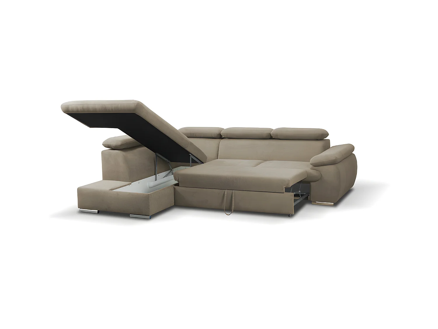 Divano letto angolare con contenitore in tessuto Beige - Angolo a sinistra - FABIEN