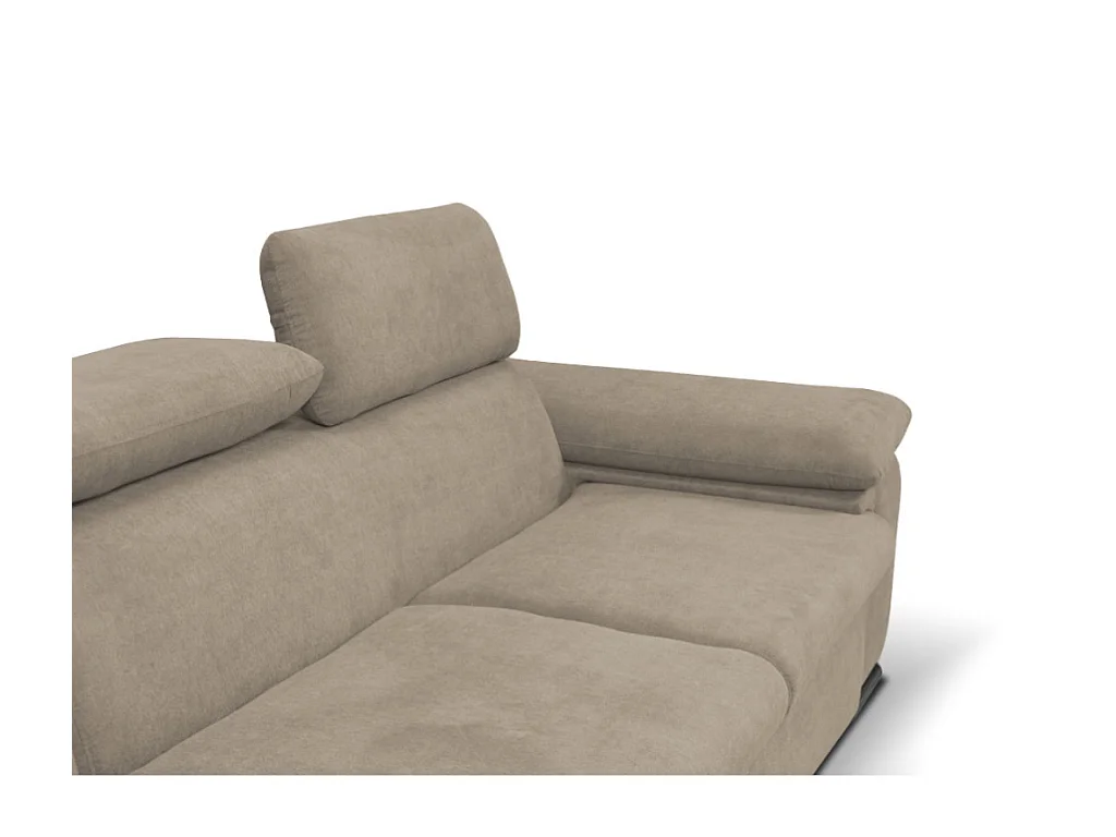 Canapé d'angle gauche convertible en tissu beige avec coffre de rangement FABIEN