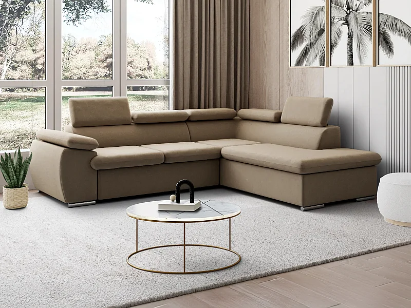 Ecksofa mit Schlaffunktion & Bettkasten - Ecke Rechts - Beige - FABIEN