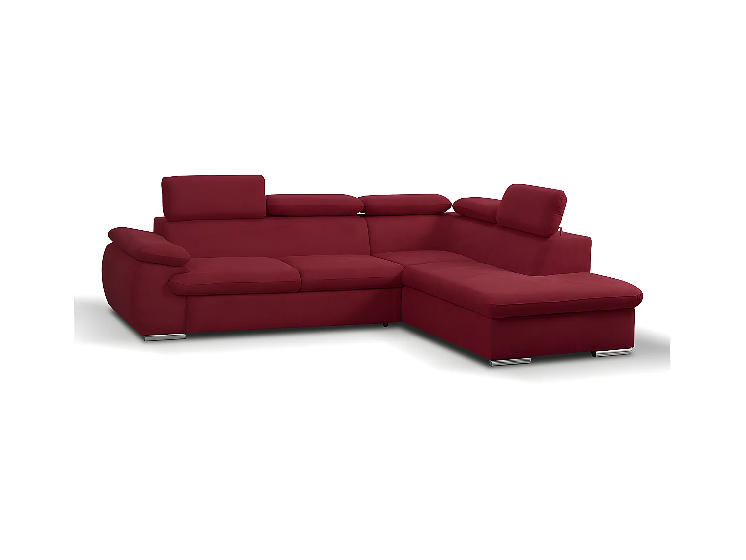 Canapé d'angle droit convertible en tissu rouge avec coffre de rangement FABIEN