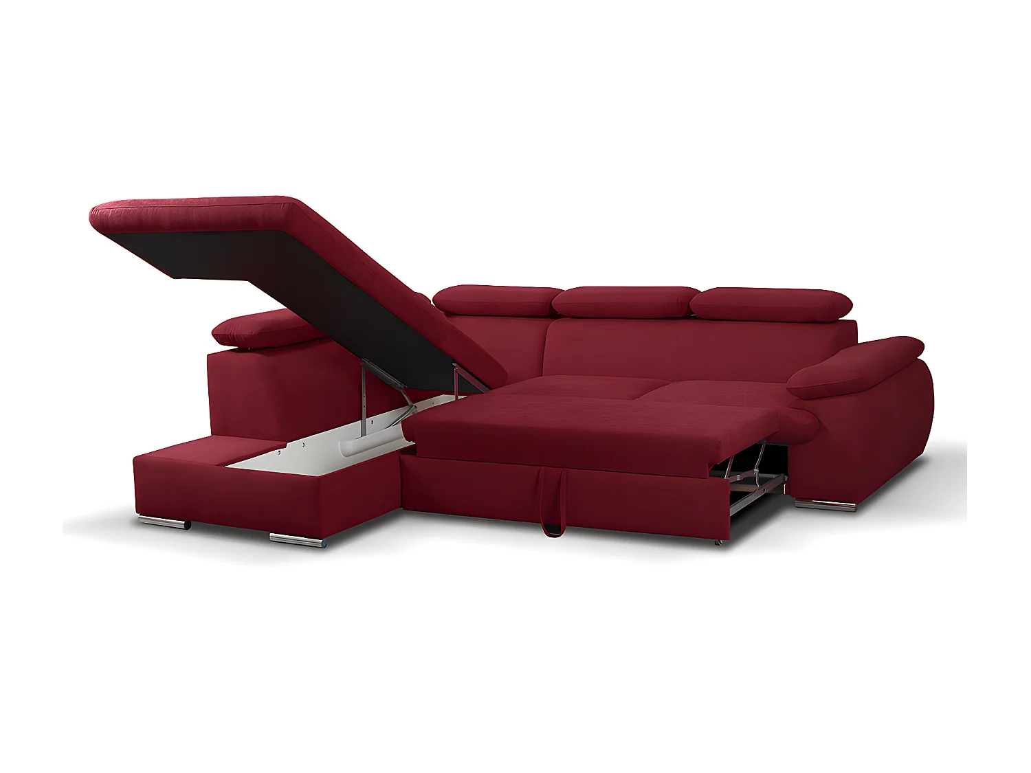 Ecksofa mit Schlaffunktion & Bettkasten - Ecke Links - Rot - FABIEN