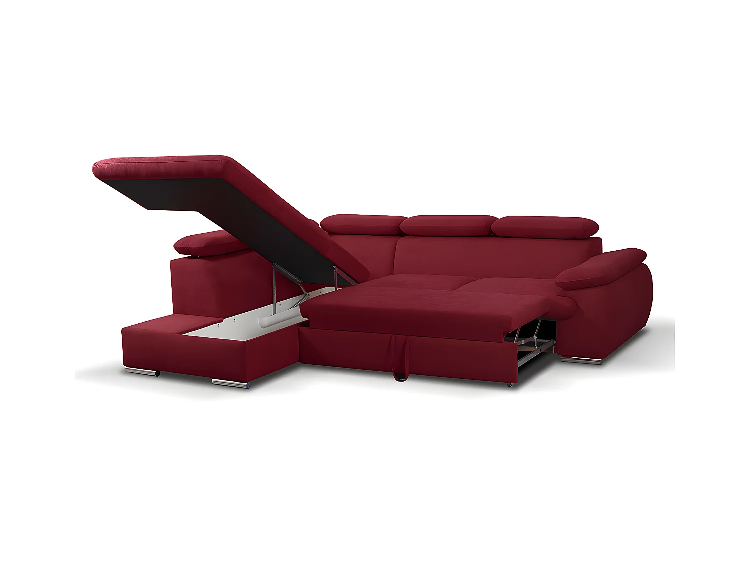 Hoekbedbank van stof met opbergruimte FABIEN - Rood - Hoek links