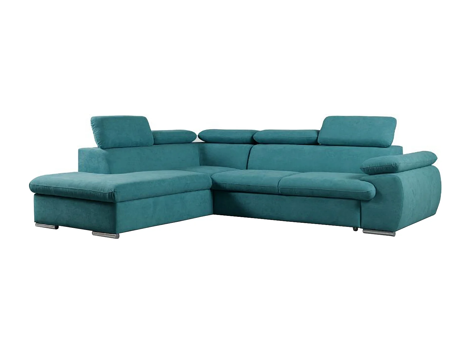 Canapé d'angle gauche convertible en tissu turquoise avec coffre de rangement FABIEN