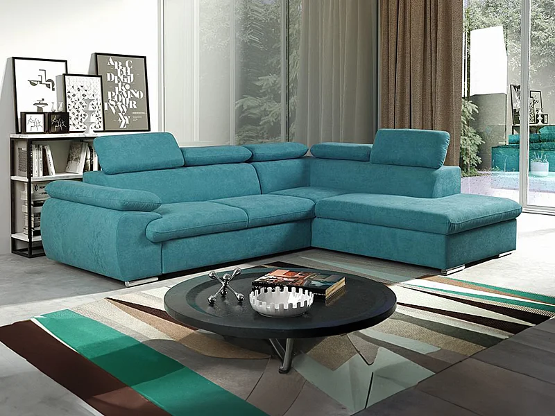 Ecksofa mit Schlaffunktion & Bettkasten - Ecke Rechts - Türkis - FABIEN
