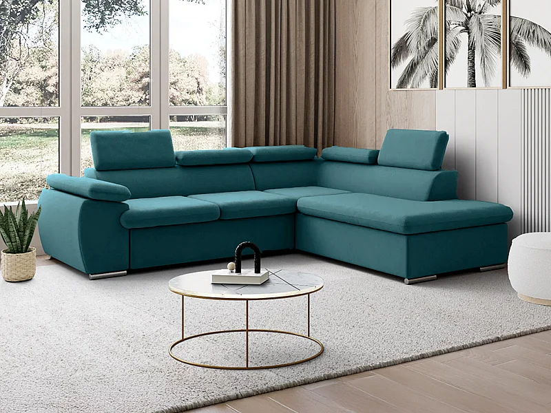 Ecksofa mit Schlaffunktion & Bettkasten - Ecke Rechts - Türkis - FABIEN