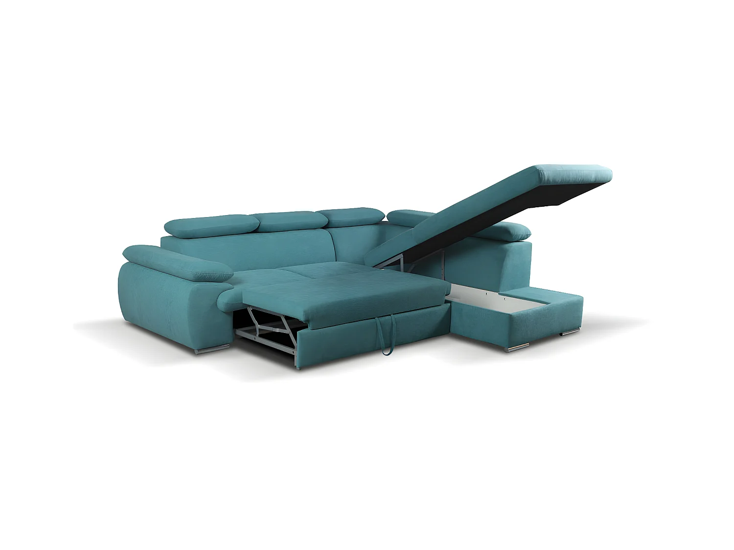 Hoekbedbank van stof met opbergruimte FABIEN - Turquoise - Hoek rechts