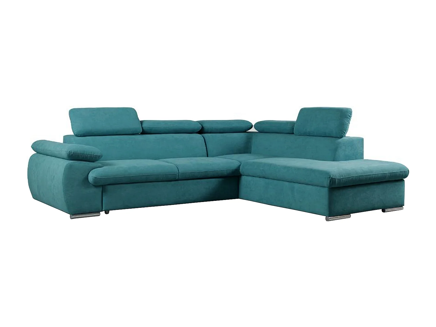Canapé d'angle droit convertible en tissu turquoise avec coffre de rangement FABIEN