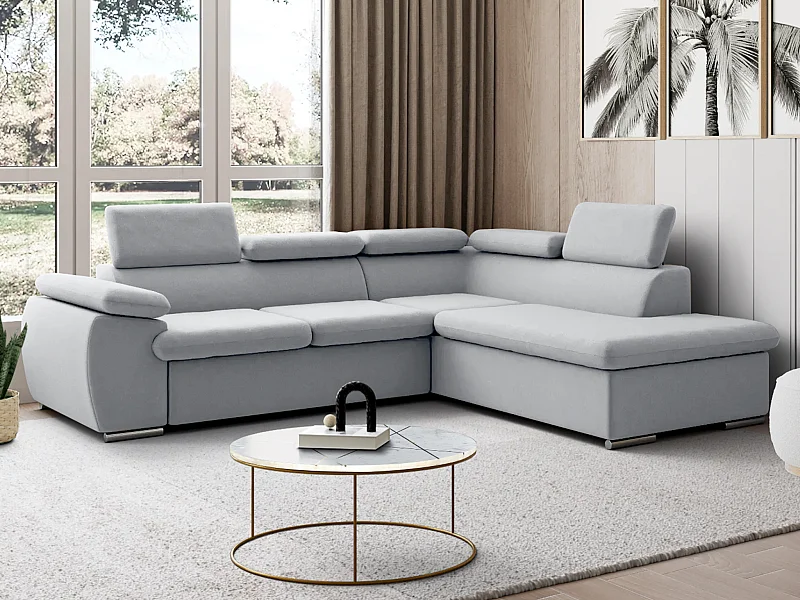 Ecksofa mit Schlaffunktion & Bettkasten- Ecke Rechts - Hellgrau - FABIEN