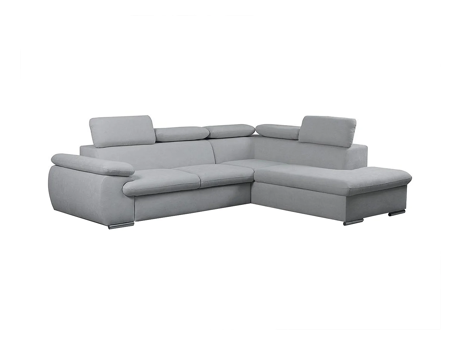 Canapé d'angle droit convertible en tissu gris clair avec coffre de rangement FABIEN
