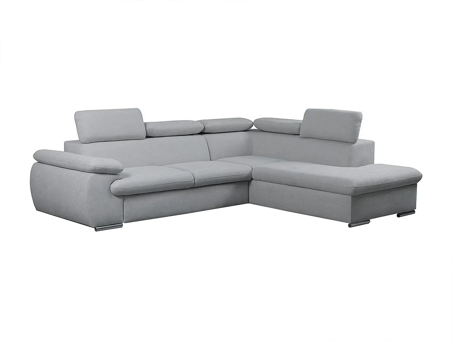 Canapé d'angle droit convertible en tissu gris clair avec coffre de rangement FABIEN