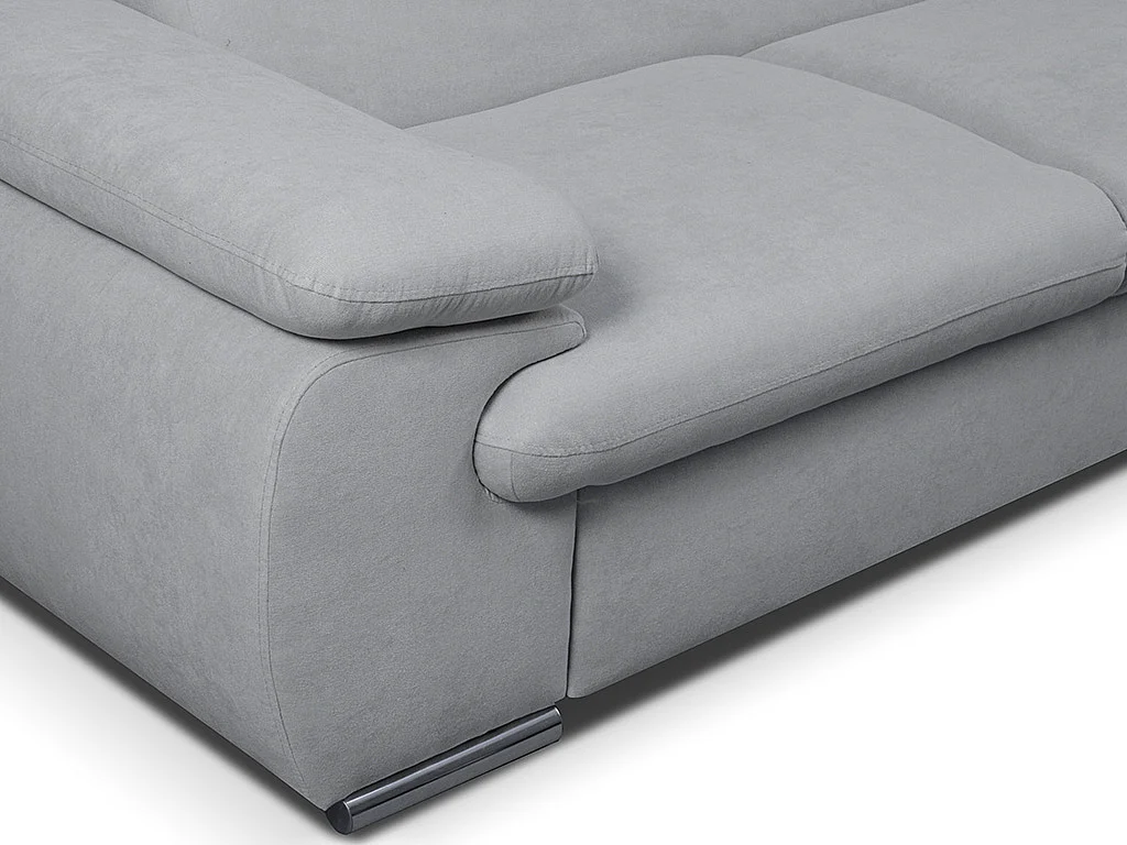 Canapé d'angle droit convertible en tissu gris clair avec coffre de rangement FABIEN