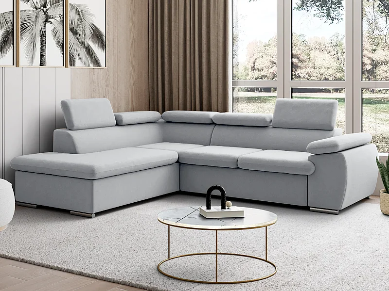 Ecksofa mit Schlaffunktion & Bettkasten - Ecke Links - Hellgrau - FABIEN