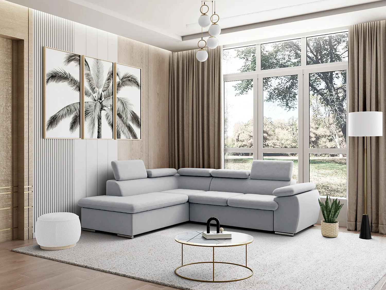 Ecksofa mit Schlaffunktion & Bettkasten - Ecke Links - Hellgrau - FABIEN