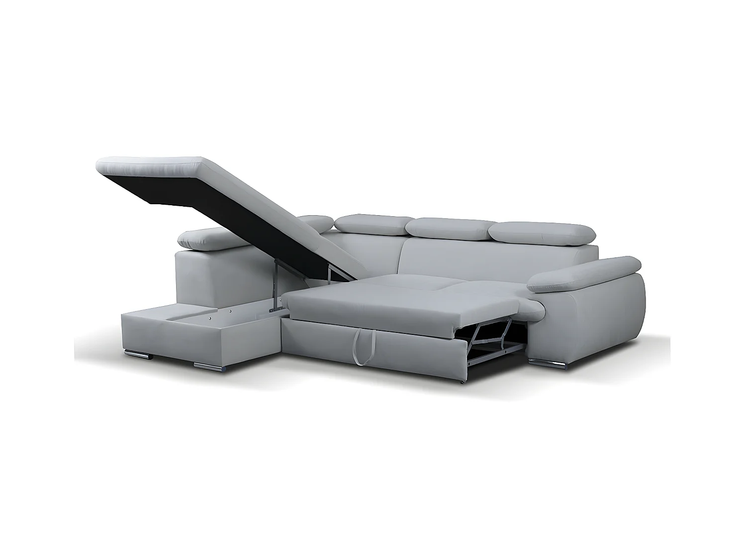 Sovesofa med venstreoppsett i lysegrått tøystoff med oppbevaringsrom FABIEN