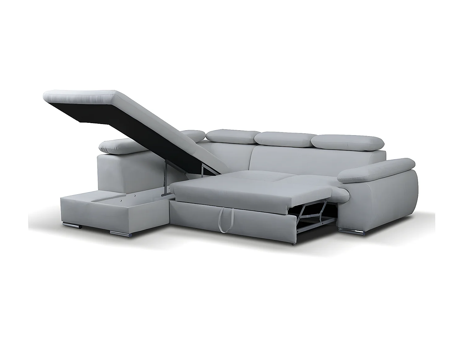 Ecksofa mit Schlaffunktion & Bettkasten - Ecke Links - Hellgrau - FABIEN