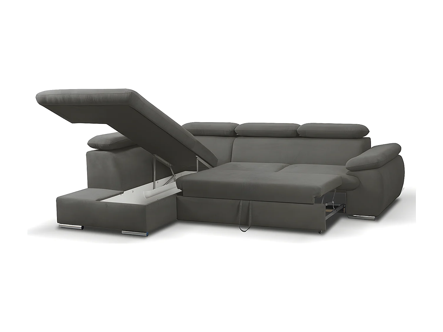 Ecksofa mit Schlaffunktion & Bettkasten - Ecke Links - Anthrazit - FABIEN