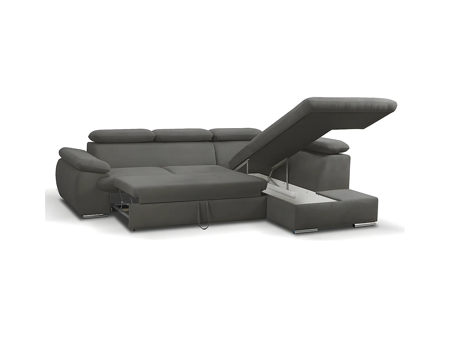 Ecksofa mit Schlaffunktion & Bettkasten - Ecke Rechts - Stoff - Anthrazit - FABIEN
