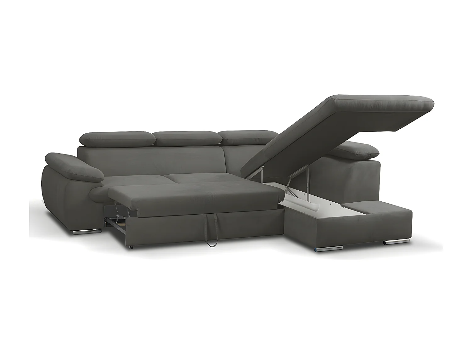 Hoekbedbank van stof met opbergruimte FABIEN - Antraciet - Hoek rechts