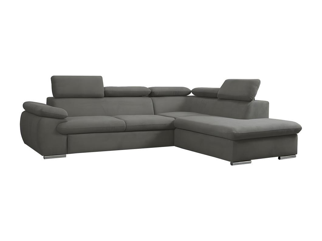 Canapé d'angle droit convertible en tissu anthracite avec coffre de rangement FABIEN