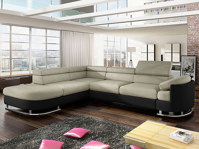 Sofá rinconero (izq) tela y piel sintética MYSEN Negro/beige