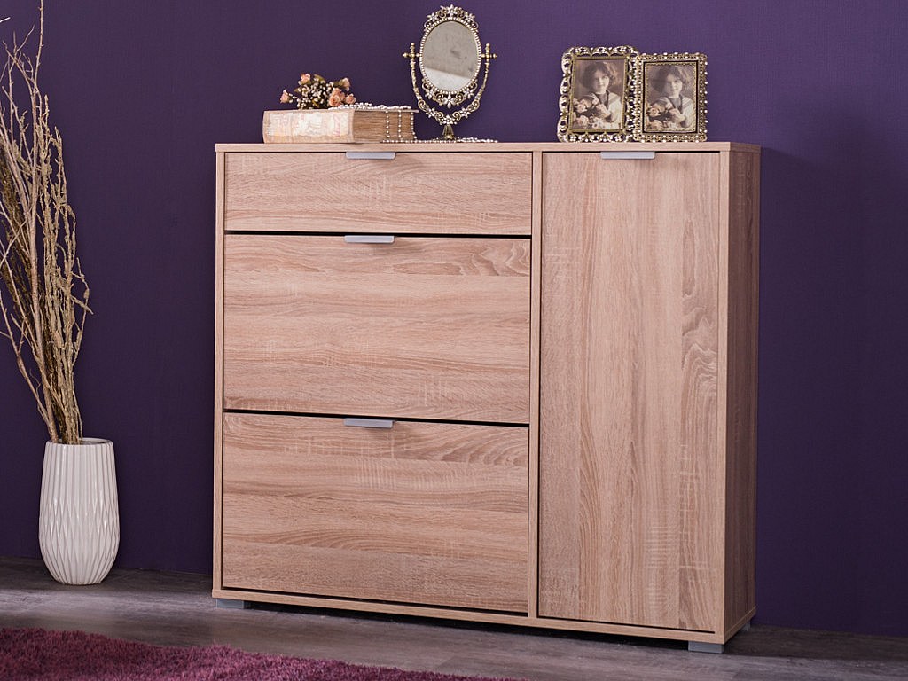 Mueble zapatero ARIETTA - 2 compartimentos 1 puerta - Roble