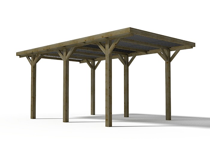 Carport Unterstand aus imprägniertem Holz ARES 15,5m² Dach PVC