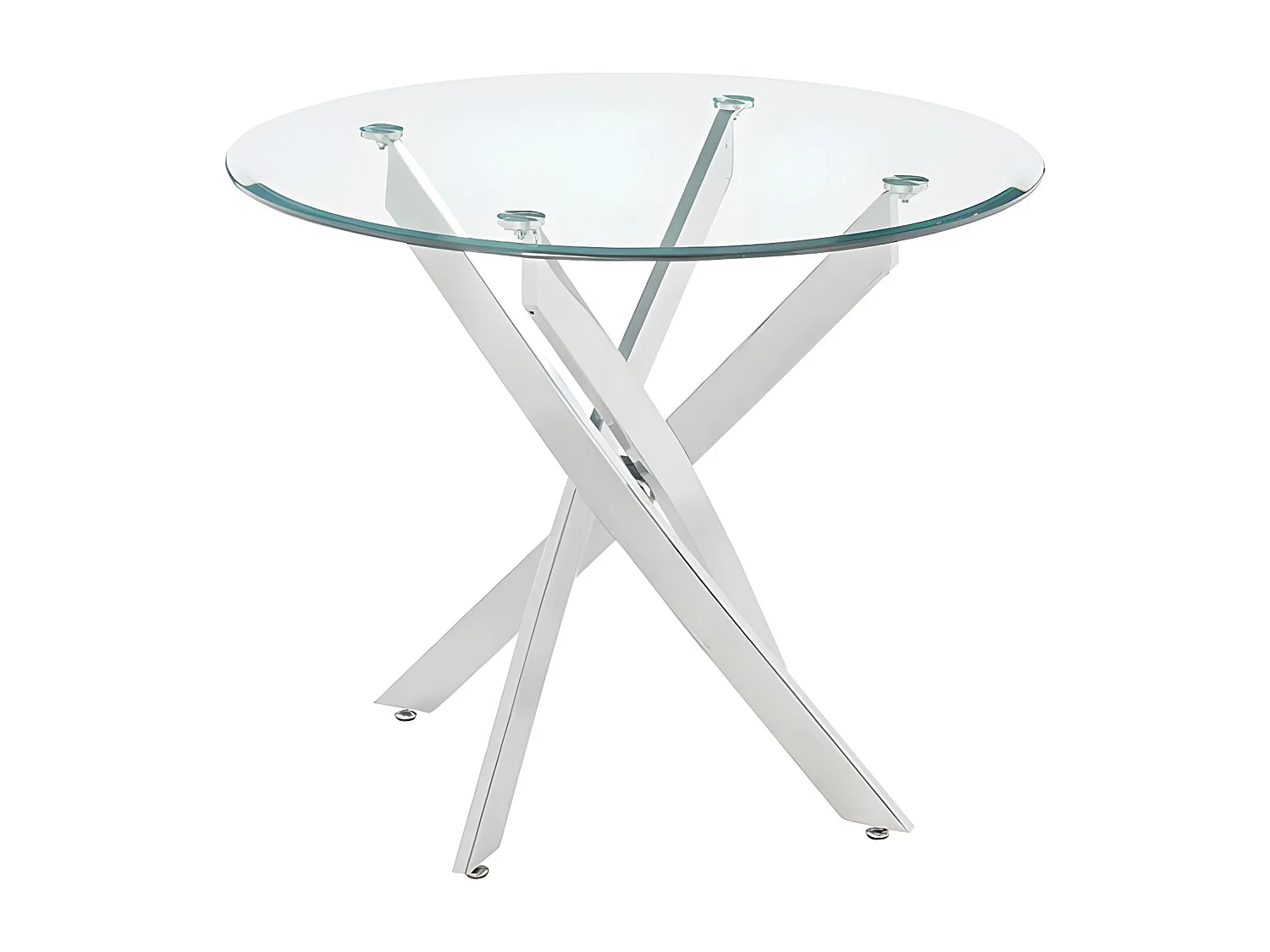 Table à manger ronde 2 personnes en verre trempé et métal chromé - COSIMA