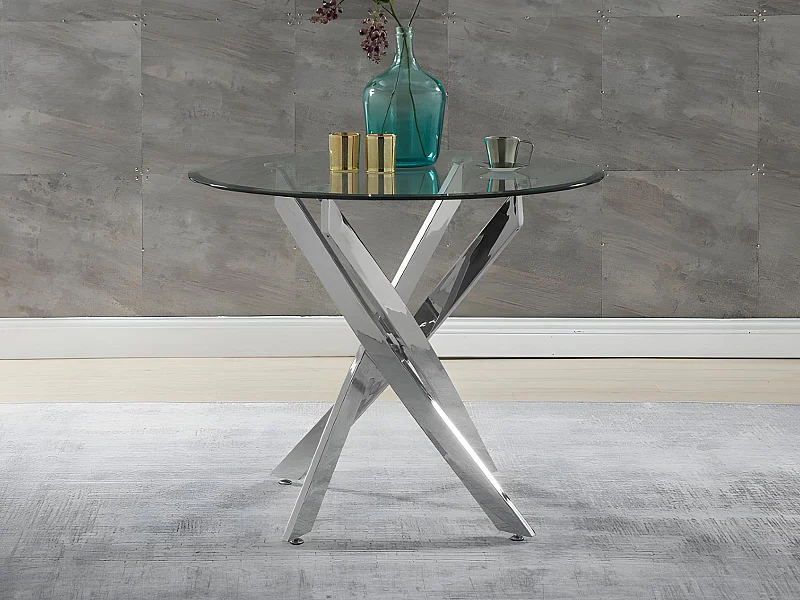 Esstisch rund für 2 Personen - Sicherheitsglas & chromfarbenes Metall - Chromfarben - COSIMA