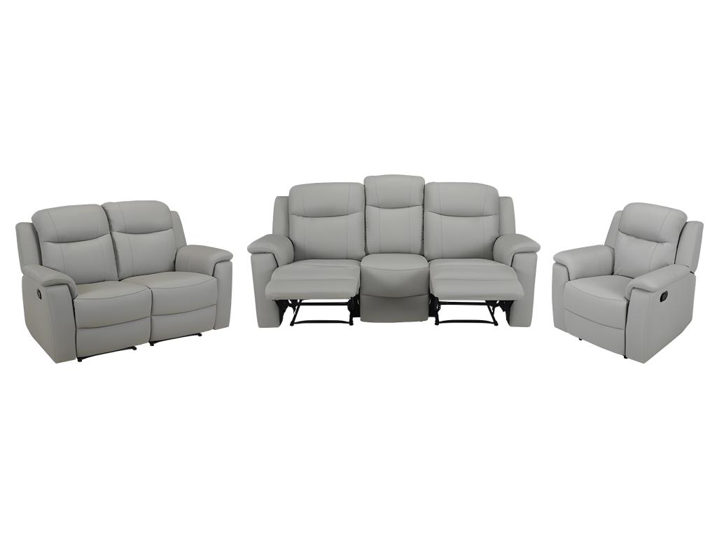 Canapés 3 places 2 places et un fauteuil relax EVASION en cuir - Gris clair