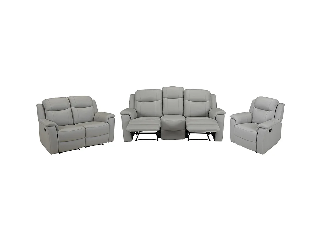Canapés 3 places 2 places et un fauteuil relax EVASION en cuir - Gris clair
