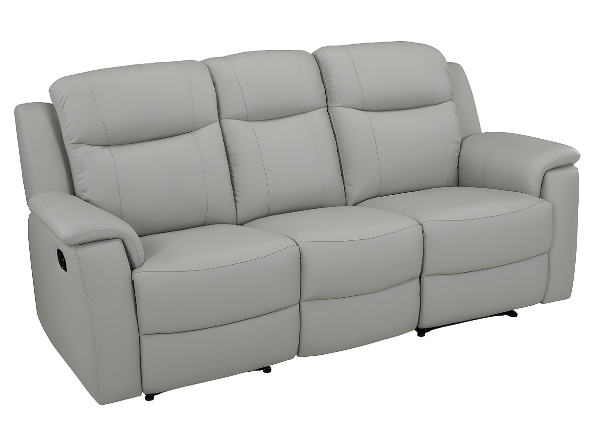 Driezits relaxbank en 2 relaxfauteuils EVASION van leer Licht grijs
