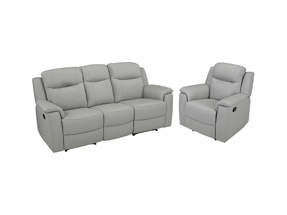 Canapé 3 places et un fauteuil relax  EVASION en cuir - Gris clair