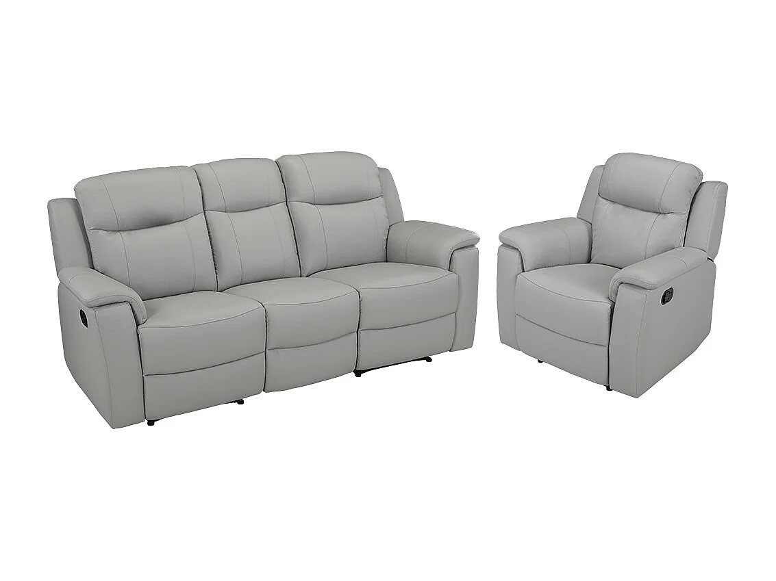 Canapé 3 places et un fauteuil relax  EVASION en cuir - Gris clair