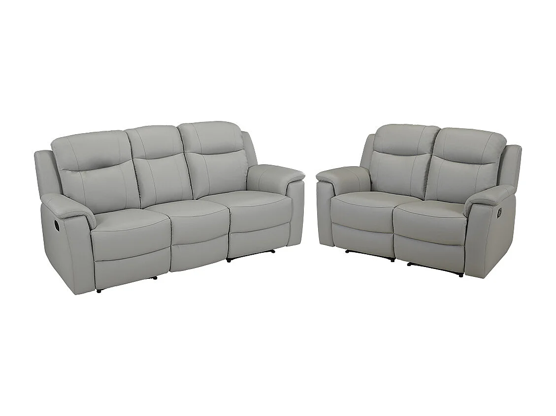 Canapés 3 places et 2 places relax EVASION en cuir - gris clair - avec plateau bar