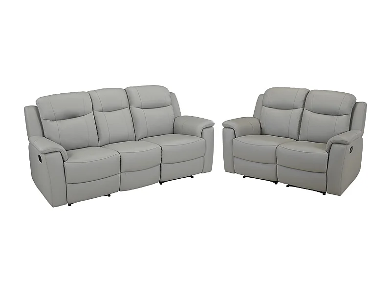 Driezits- en tweezits relaxbank EVASION van leer - Licht grijs