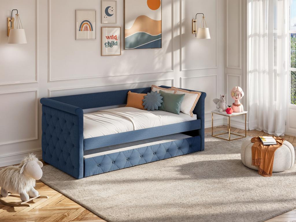 Ausziehbett - 2 x 90 x 190 cm - Stoff - Blau - LOUISE günstig online kaufen