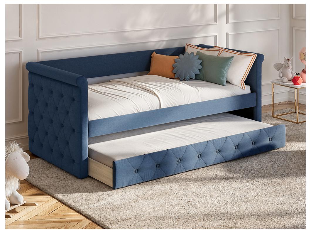 Cama nido capitoné LOUISE - 2x90x190cm - Tela azul