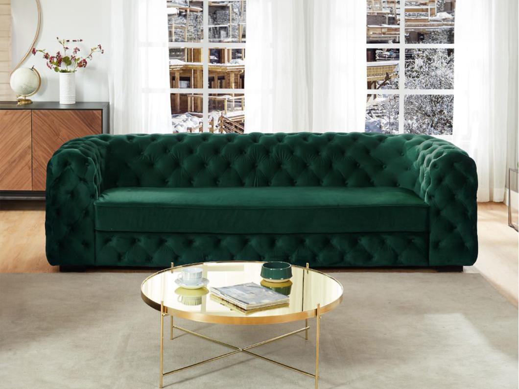 Driezitsbank chesterfield STANLEY - Fluweel boomgroen