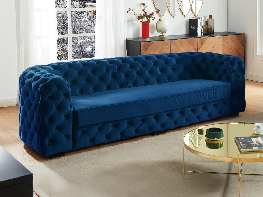 Sofa Chesterfield 3-Sitzer - Samt - Dunkelblau - STANLEY günstig online kaufen