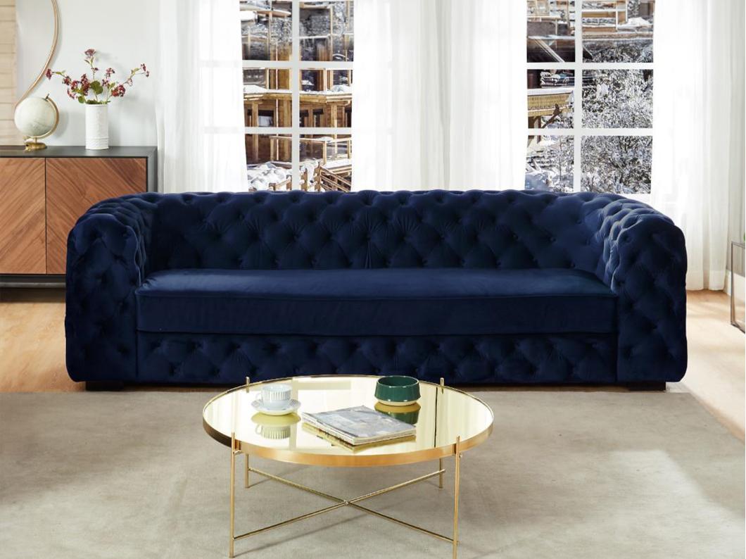Canapé 3 places chesterfield STANLEY - Velours bleu nuit