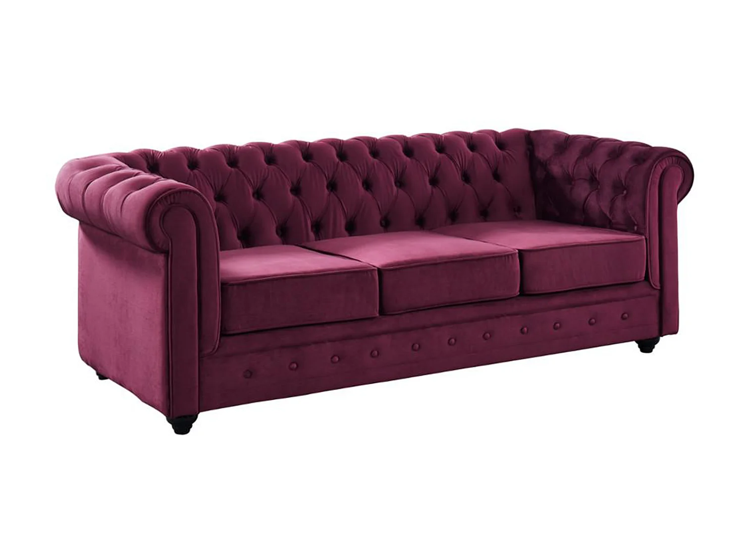 Sofa 3-Sitzer - Samt - Pflaumenfarben - CHESTERFIELD
