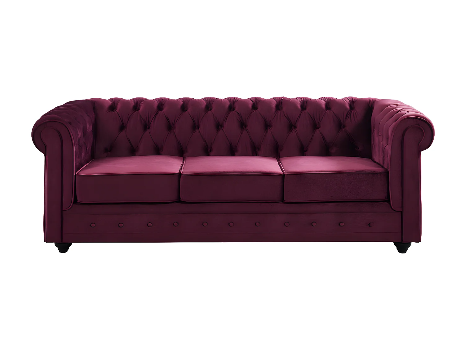 Sofa 3-Sitzer - Samt - Pflaumenfarben - CHESTERFIELD