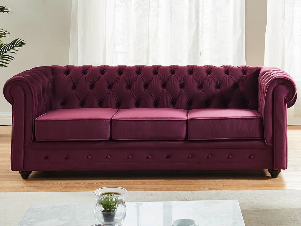 Sofa 3-Sitzer - Samt - Pflaumenfarben - CHESTERFIELD