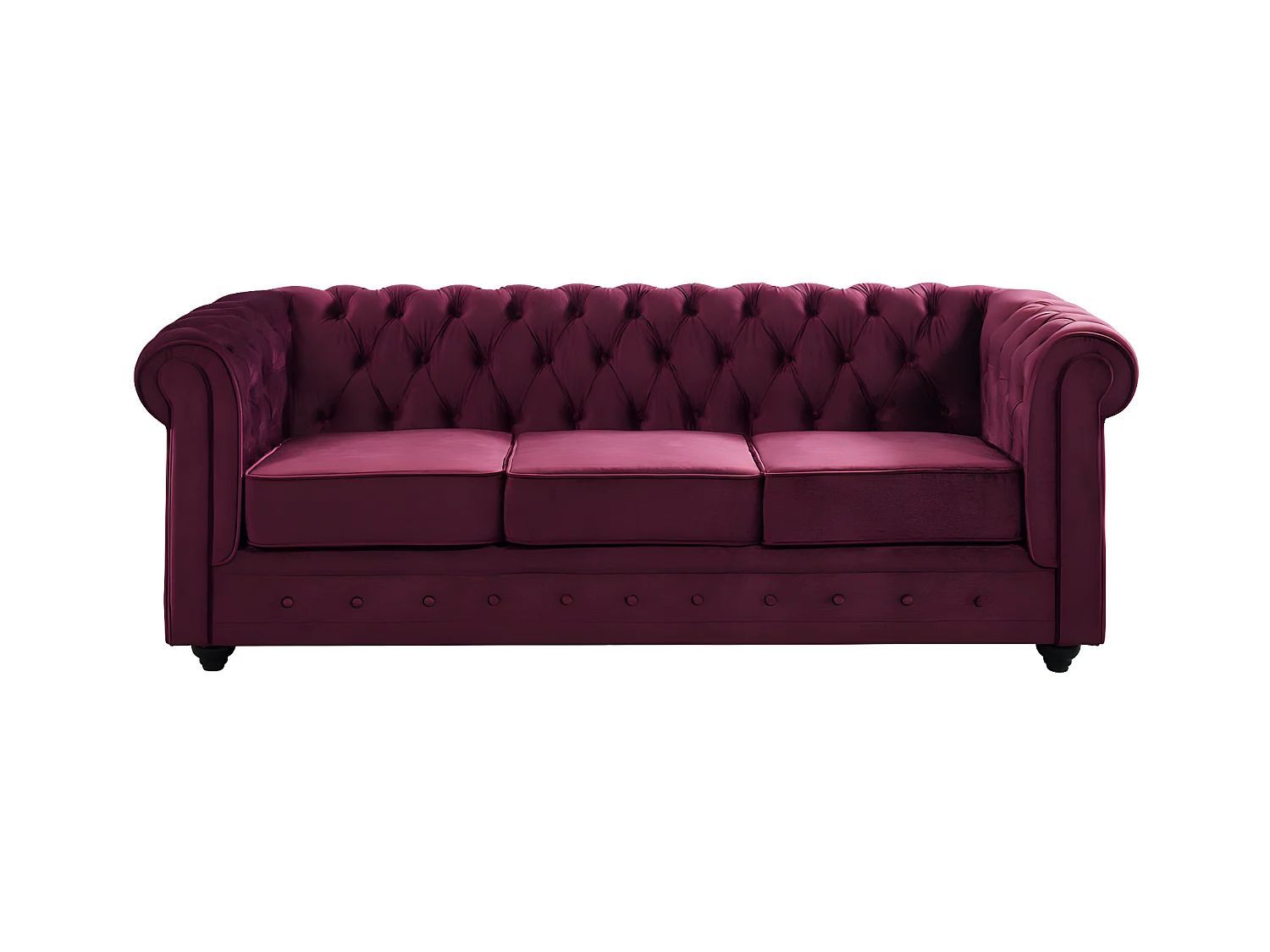 Sofa 3-Sitzer - Samt - Pflaumenfarben - CHESTERFIELD