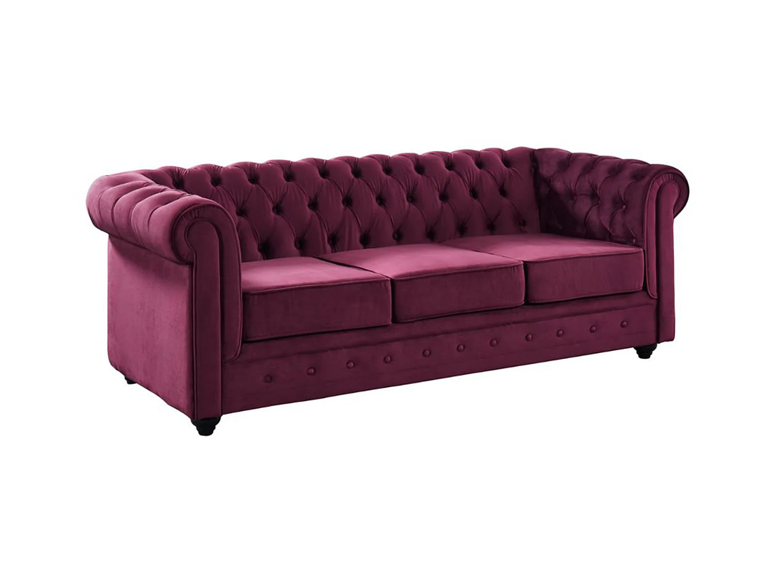 Sofa 3-Sitzer - Samt - Pflaumenfarben - CHESTERFIELD