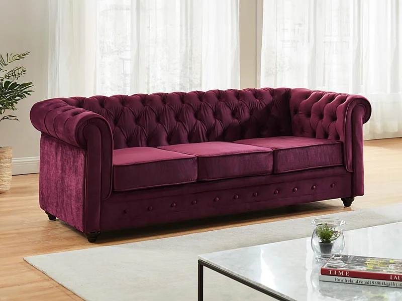 Driezitsbank CHESTERFIELD - velours - paars