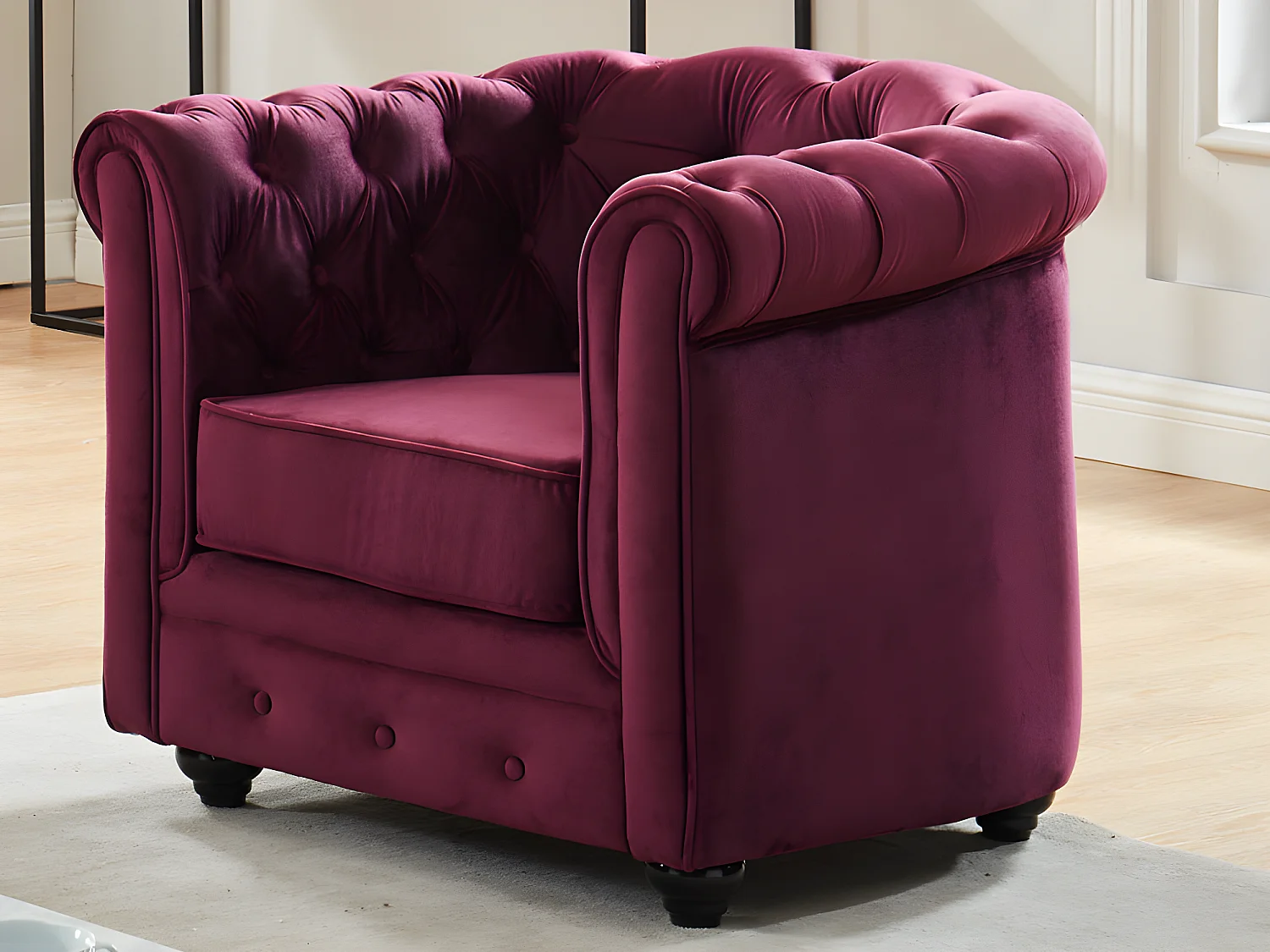 Fauteuil CHESTERFIELD - velours - paars
