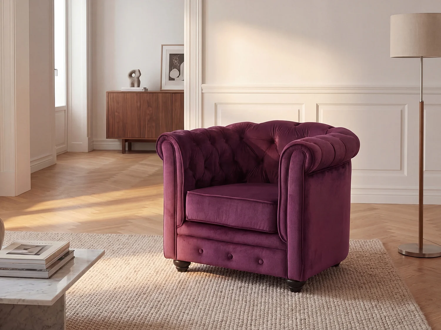 Fauteuil CHESTERFIELD - Velours pourpre