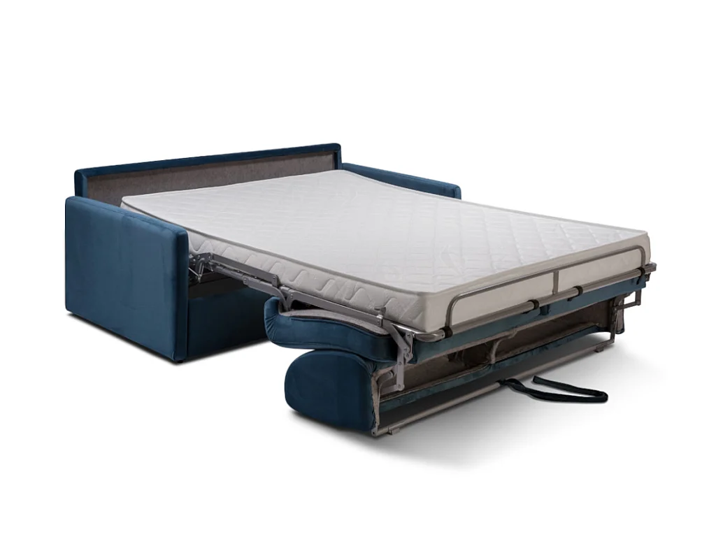 Sofá-cama de 3 lugares com abertura expresso de veludo Azul meia-noite - Cama de 140 cm e Colchão de 14 cm - CALIFE